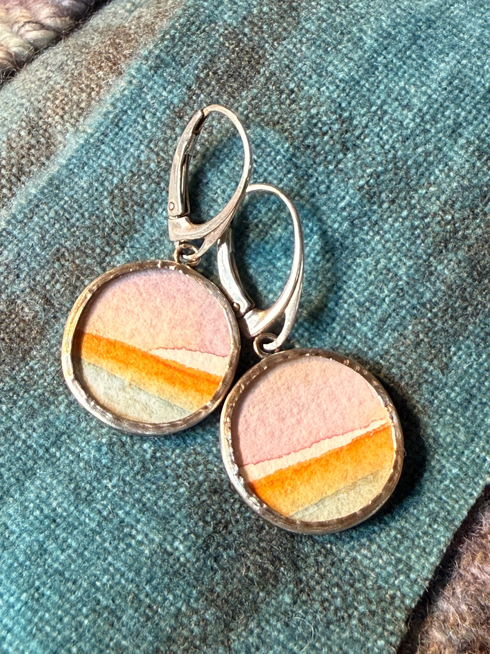 Original mini water color - sterling silver earrings photo 2